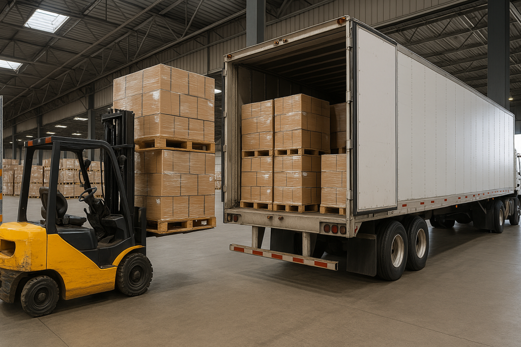 Consolidated freight being loaded into a full truckload – cost-saving strategy for shipper