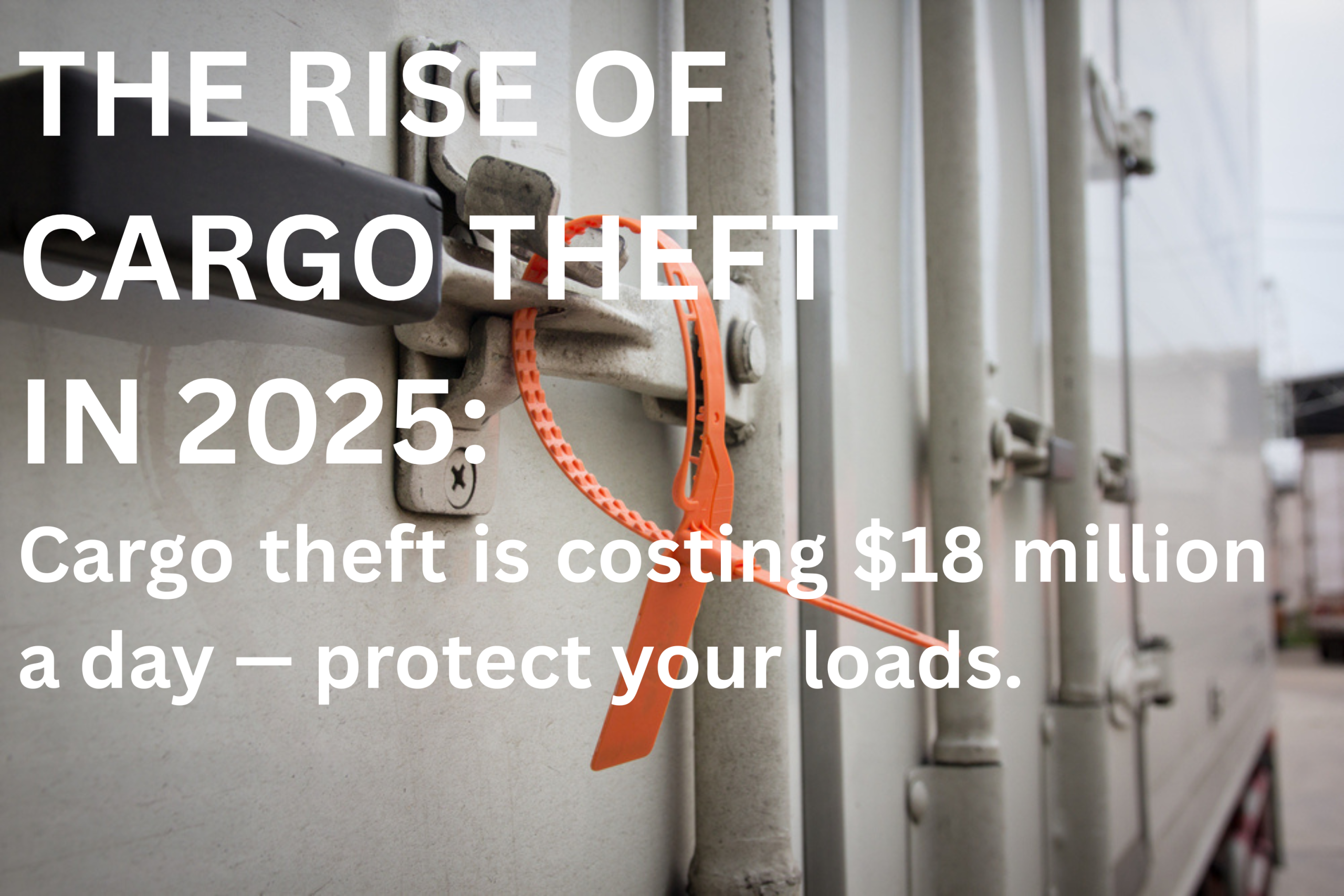 Close-up of a cargo trailer lock secured with a red plastic seal, representing freight security, with overlaid white text reading "The Rise of Cargo Freight in 2025" and the Moll Solutions logo in the bottom corner.
